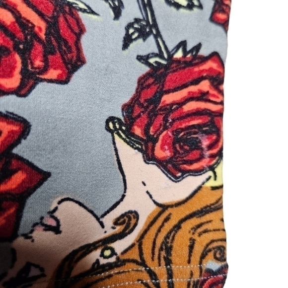 Lularoe OS Belle Beauty and The Beast Disney Grey Red Floral Leggings - Picture 7 of 7